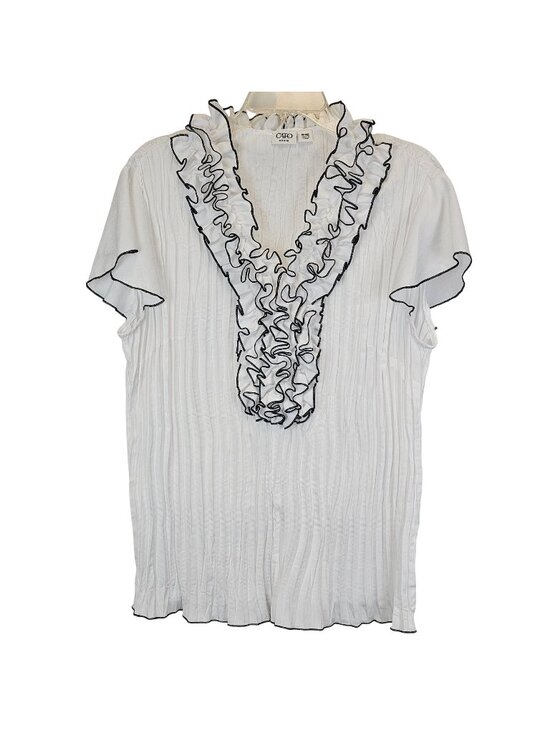 Cato Tops - Cato Woman Ruffle Blouse 18/20W B&W Pleated Flutter Coquette Ethereal Top
